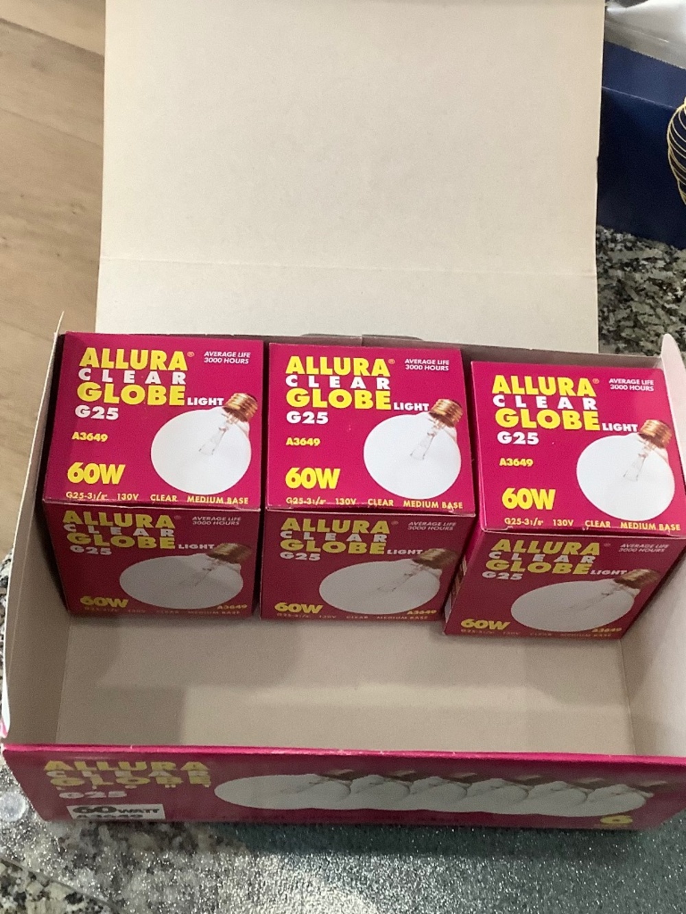 Allura Clear Globe G25 60W Light Bulbs - Clear (3 Pack)